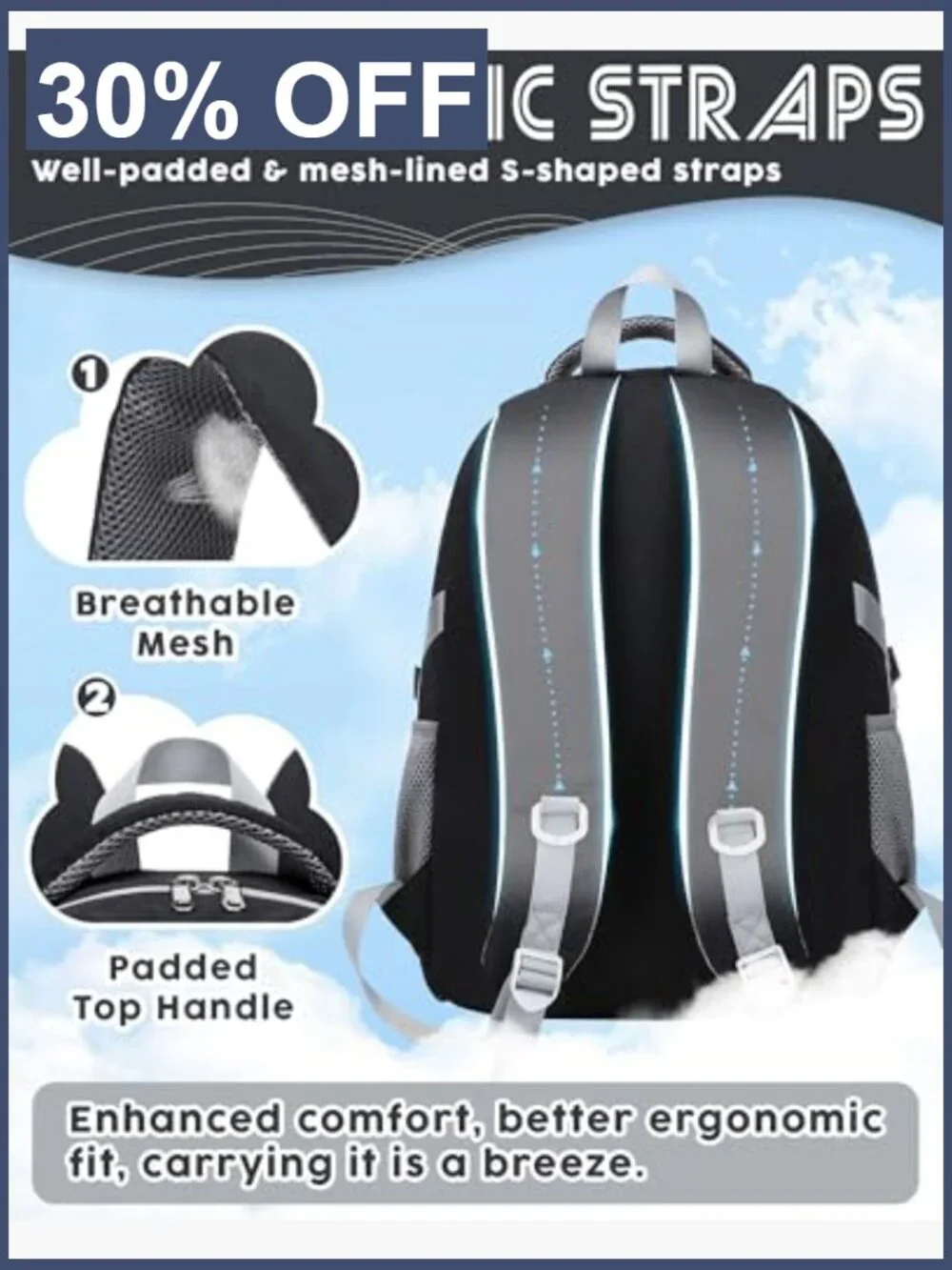 Large Bookbag with Laptop Compartment for Teens